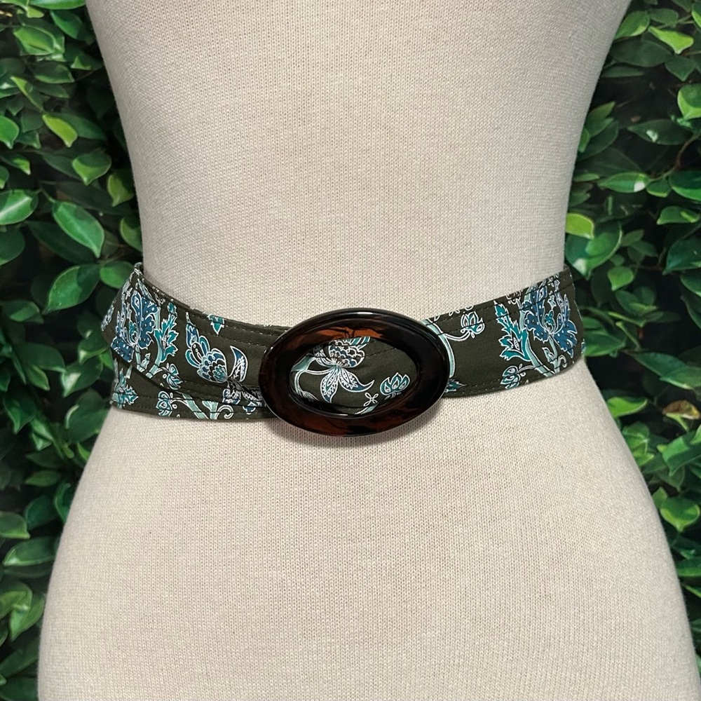 Tanya Lee Design Cloth Floral Belt Blue Brown 45" Long